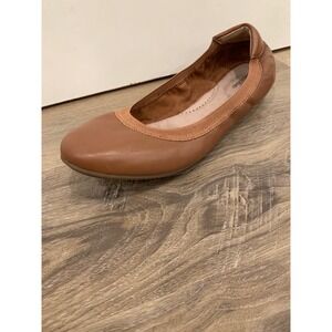 Lands End Glee Ballet Flats 9.5 Leather Quiet Luxury Classic Tan Womens